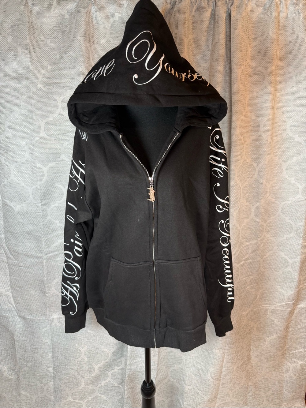 Yours Truly Black Script-Print Zip Hoodie - Unisex
